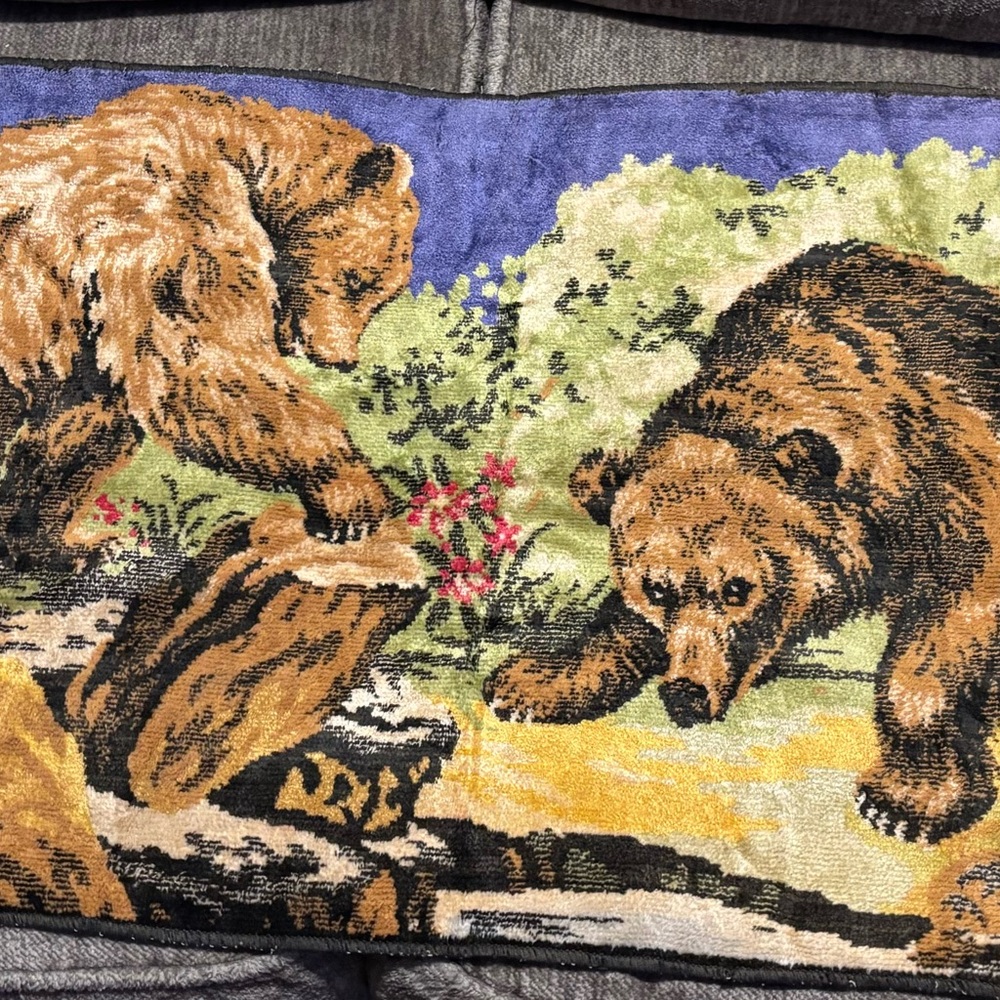 Vintage playful Grizzly Bear Friends Velvet Tapestry Wall Hanging -Belgium